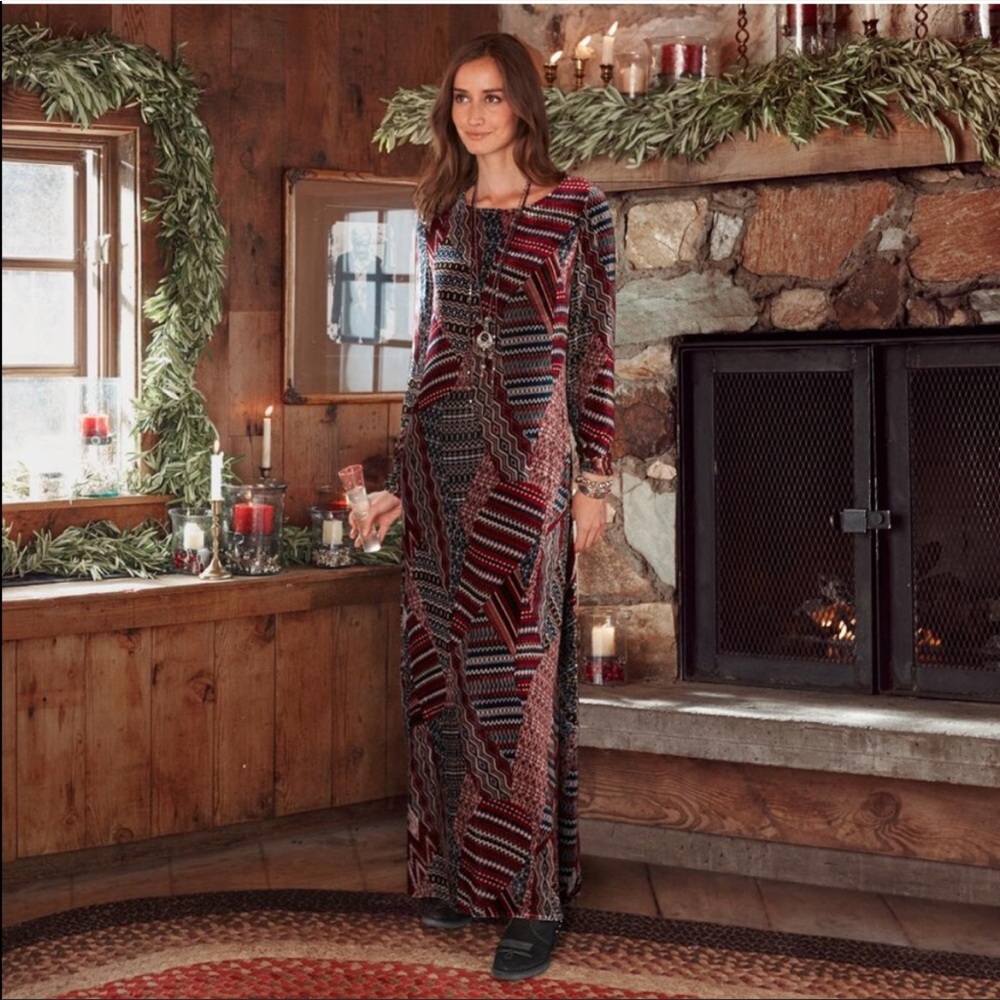 SUNDANCE Velvety Patchwork Print Maxi Silk Blend Dress Size 16